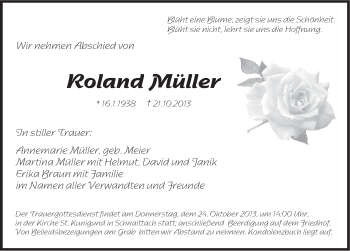 Traueranzeige von Roland Müller von Pegnitz-Zeitung